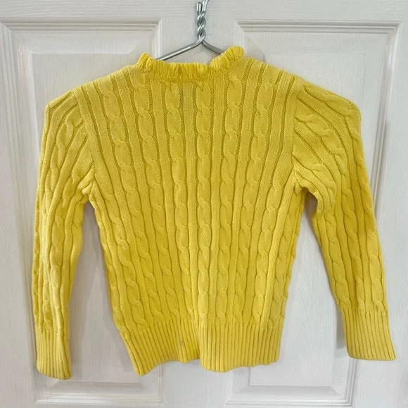 Ralph Lauren Bright Yellow 💛 Knit Sweater with Ruffled Trim & Purple Logo – SM - Picture 5 of 6
